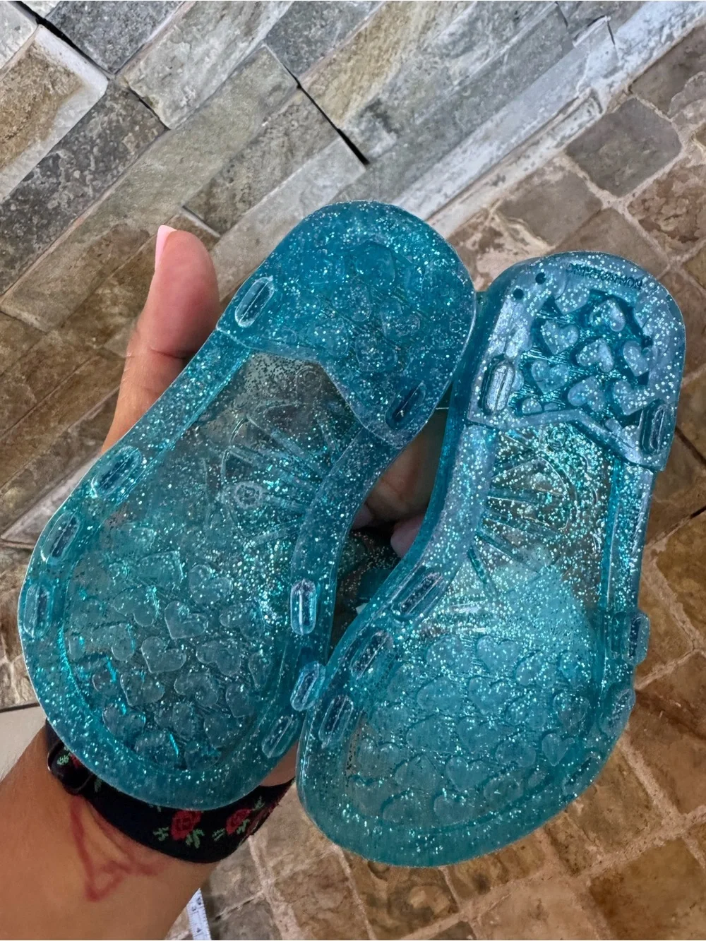 Children’s place jelly sandals /Girls Teal Glitter Butterfly Sandals
